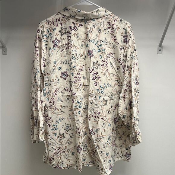 Coldwater Creek Cream Floral Button Down Shirt - Picture 4 of 5
